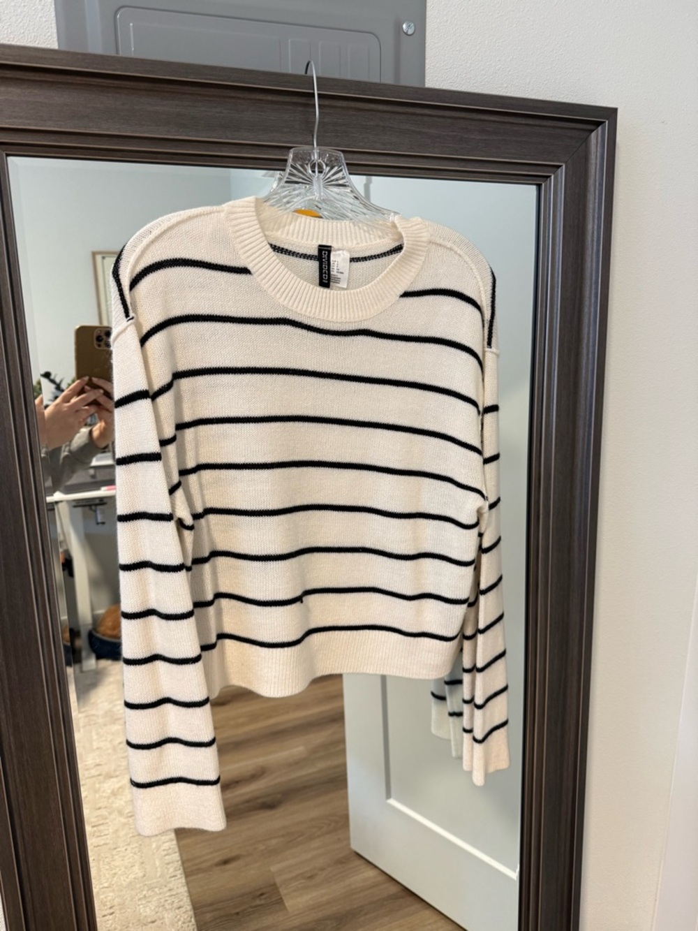 H&M Cream and Black Striped Crewneck Sweater
